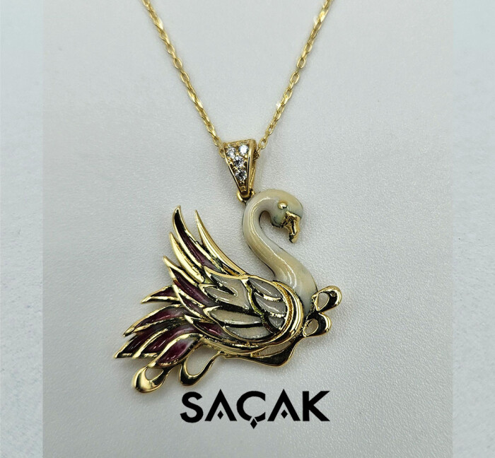 14 Ayar Altın Mineli Kuğu Kolye - SAÇAK KUYUMCULUK